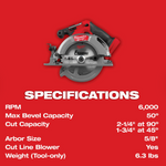 Milwaukee M18 FUEL™ 6-1/2" Circular Saw (Tool Only), Part# 2833-20